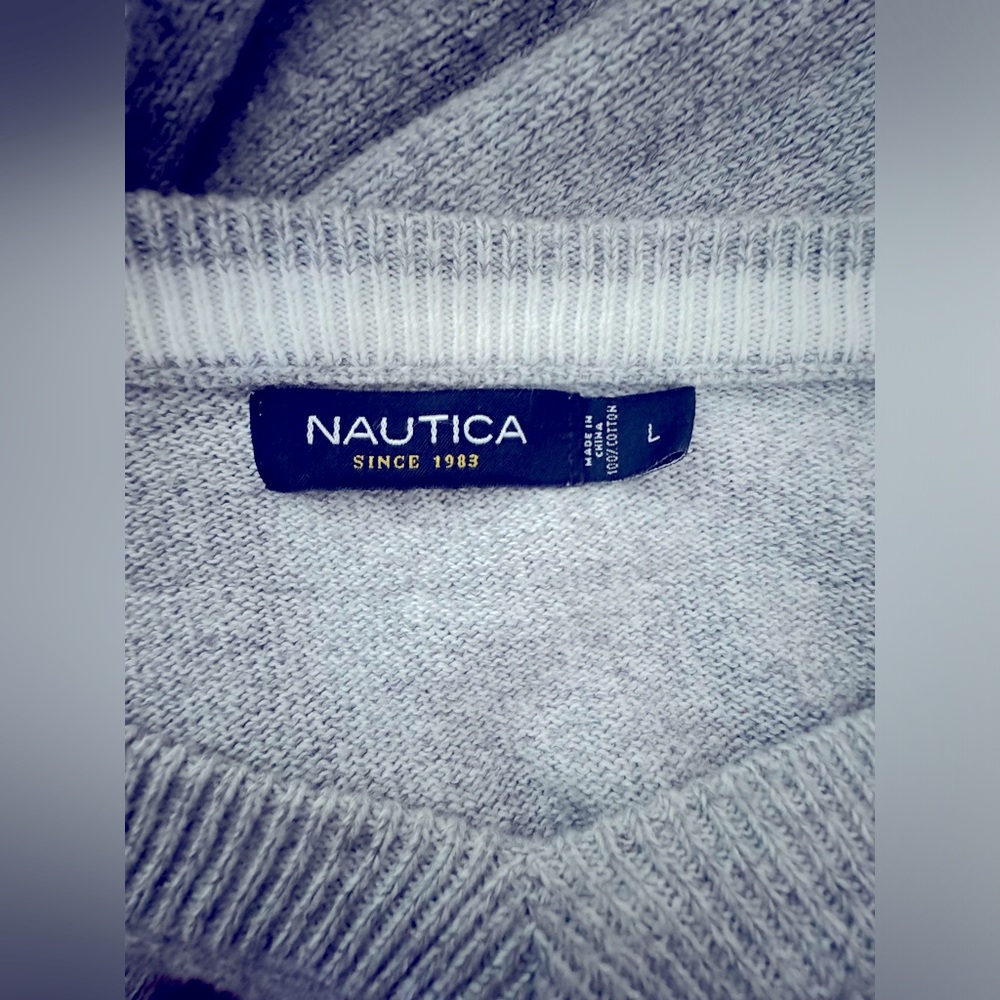 Nautica 100% Cotton‎ Soft Stretchy V-Neck Heather Grey Sweater. Men’s Large. - Picture 3 of 6